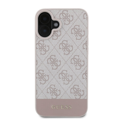 Guess Guess iPhone 16 Backcover hoesje - 4G PU Leather - Bottom Stripe - Roze
