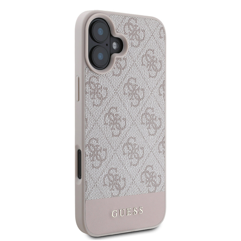 Guess Guess iPhone 16 Backcover hoesje - 4G PU Leather - Bottom Stripe - Roze