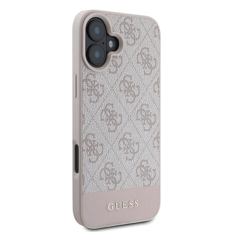 Guess Guess iPhone 16 Backcover hoesje - 4G PU Leather - Bottom Stripe - Roze