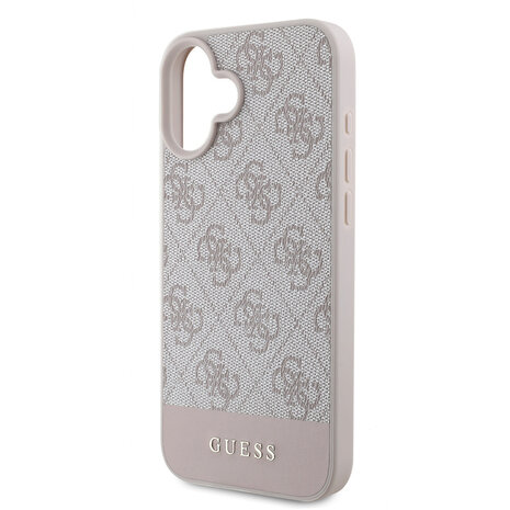 Guess Guess iPhone 16 Backcover hoesje - 4G PU Leather - Bottom Stripe - Roze