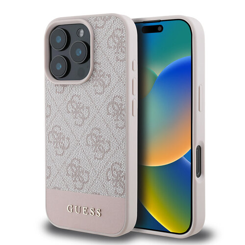 Guess Guess iPhone 16 Pro Max Back cover coque - 4G PU Leather - Bottom Stripe - Rose