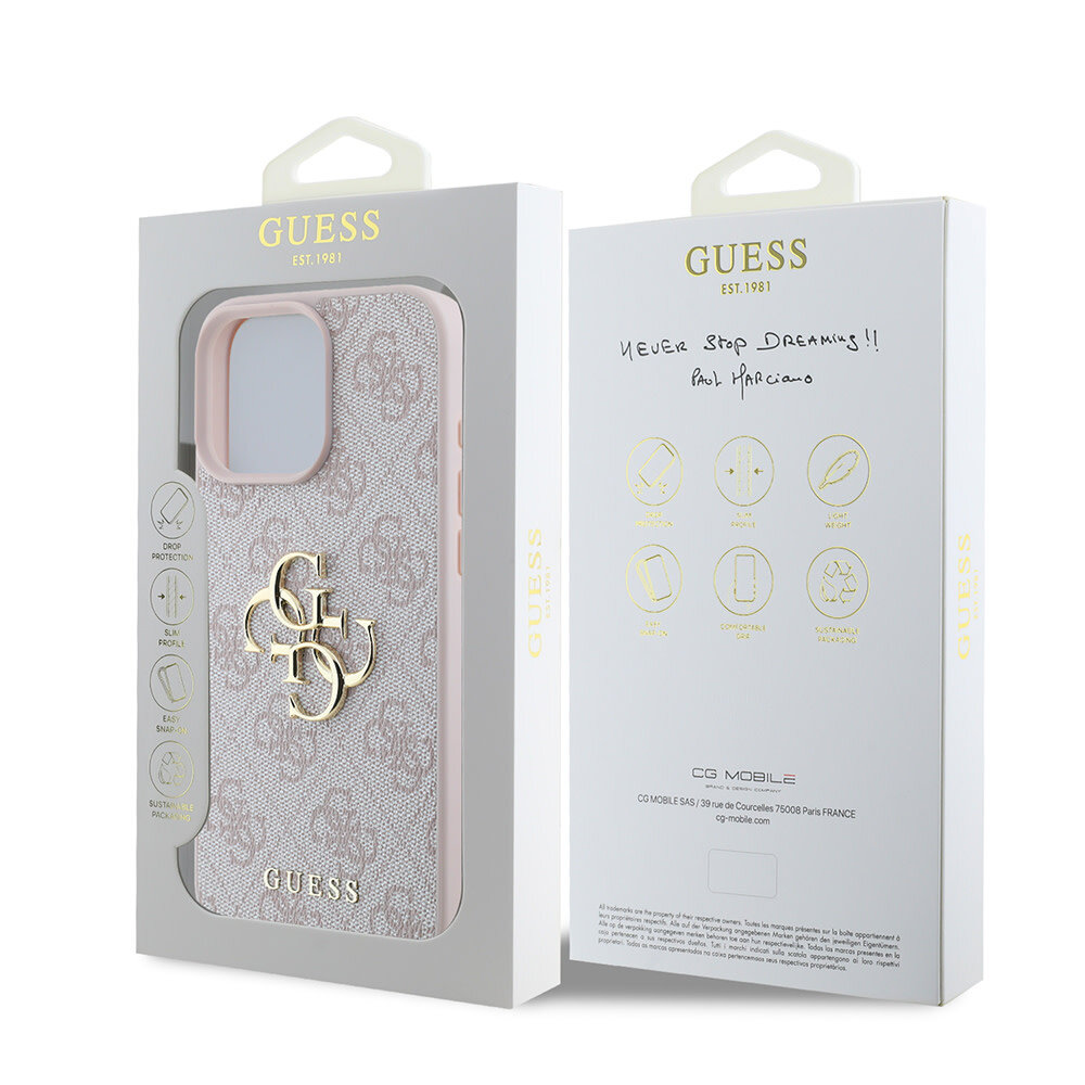Guess Guess iPhone 16 Pro Max Back-Cover hul - 4G - Big Metal Logo - Rosa Guess Guess iPhone 16 Pro Max Back-Cover hul - 4G - Big Metal Logo - Rosa