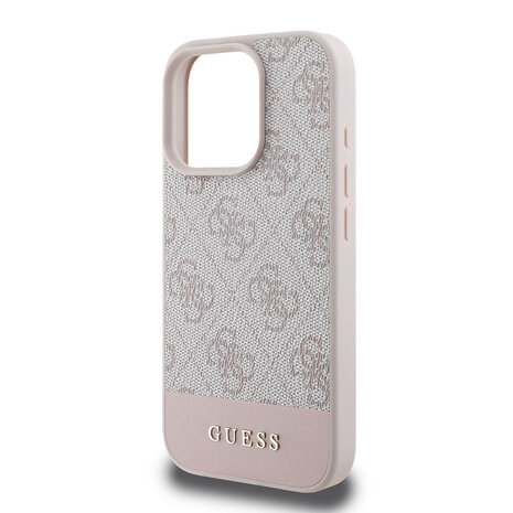 Guess Guess iPhone 16 Pro Max Back cover coque 4G PU bottom stripe - Rose Guess Guess iPhone 16 Pro Max Back cover coque 4G PU bottom stripe - Rose