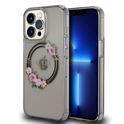 Guess iPhone 13 Pro Back-Cover hul - Magsafe IML flowers - Schwarz