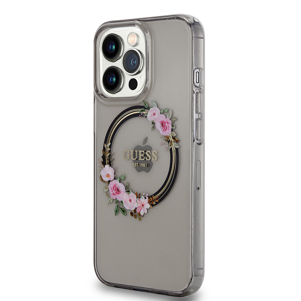 Guess Guess iPhone 13 Pro Back cover case - Magsafe IML flowers - Black Guess Guess iPhone 13 Pro Back cover case - Magsafe IML flowers - Black