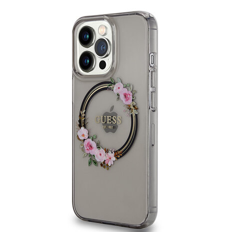 Guess Guess iPhone 13 Pro Back cover case - Magsafe IML flowers - Black Guess Guess iPhone 13 Pro Back cover case - Magsafe IML flowers - Black