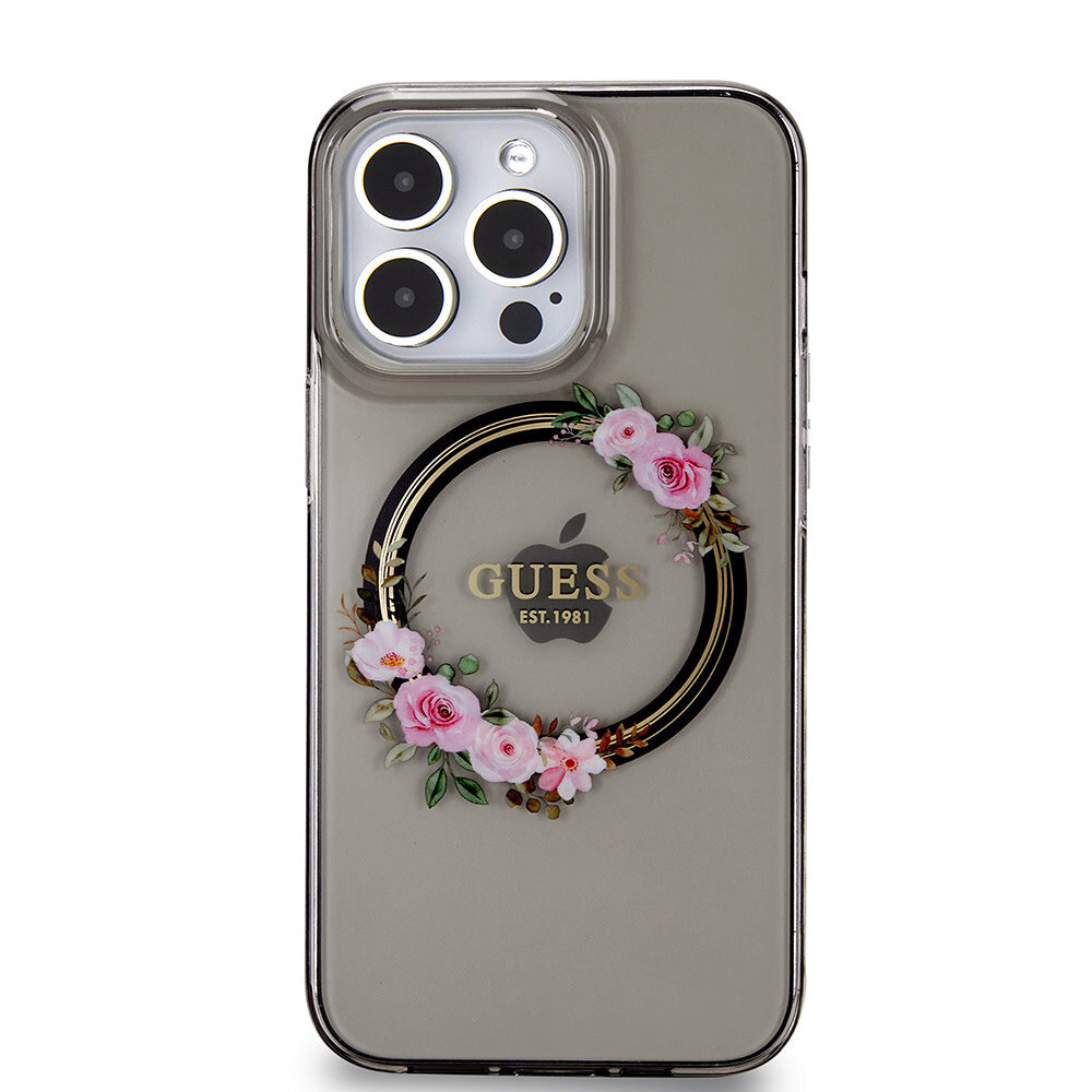 Guess Guess iPhone 13 Pro Back cover case - Magsafe IML flowers - Black Guess Guess iPhone 13 Pro Back cover case - Magsafe IML flowers - Black