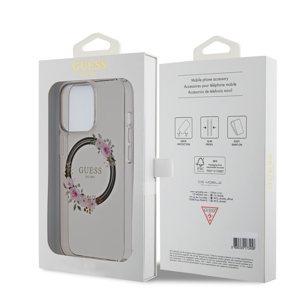 Guess Guess iPhone 13 Pro Back cover case - Magsafe IML flowers - Black Guess Guess iPhone 13 Pro Back cover case - Magsafe IML flowers - Black