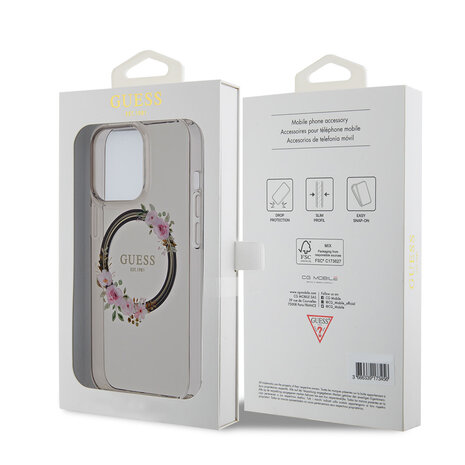 Guess Guess iPhone 13 Pro Back cover case - Magsafe IML flowers - Black Guess Guess iPhone 13 Pro Back cover case - Magsafe IML flowers - Black