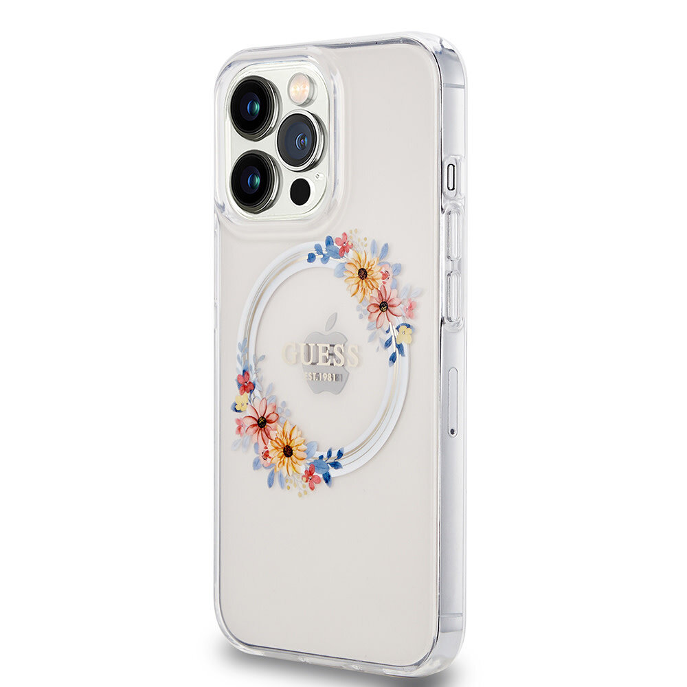 Guess Guess iPhone 13 Pro Back-Cover hul - Magsafe IML flowers - Transparent Guess Guess iPhone 13 Pro Back-Cover hul - Magsafe IML flowers - Transparent