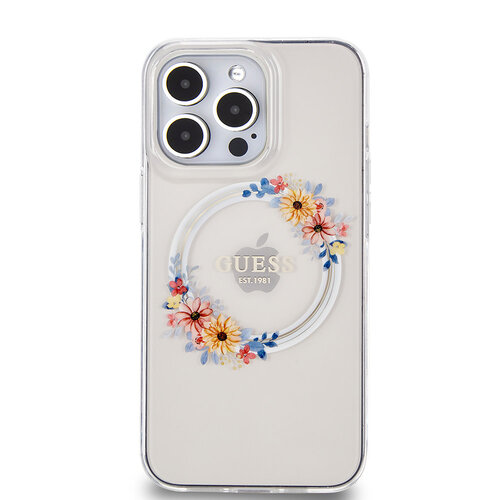 Guess Guess iPhone 13 Pro Backcover hoesje Magsafe IML flowers - Transparant