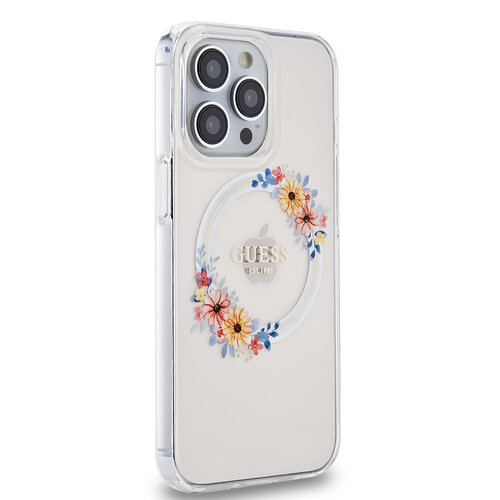 Guess Guess iPhone 13 Pro Backcover hoesje Magsafe IML flowers - Transparant