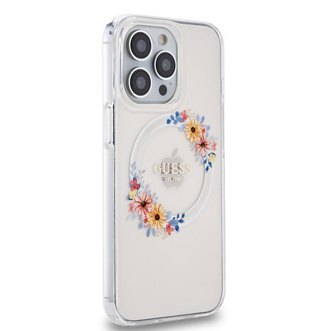 Guess Guess iPhone 13 Pro Back-Cover hul - Magsafe IML flowers - Transparent Guess Guess iPhone 13 Pro Back-Cover hul - Magsafe IML flowers - Transparent