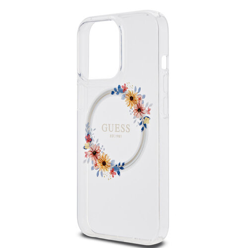 Guess Guess iPhone 13 Pro Backcover hoesje Magsafe IML flowers - Transparant