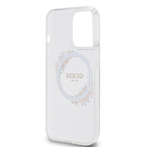 Guess Guess iPhone 13 Pro Backcover hoesje Magsafe IML flowers - Transparant