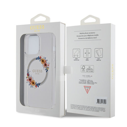 Guess Guess iPhone 13 Pro Back-Cover hul - Magsafe IML flowers - Transparent