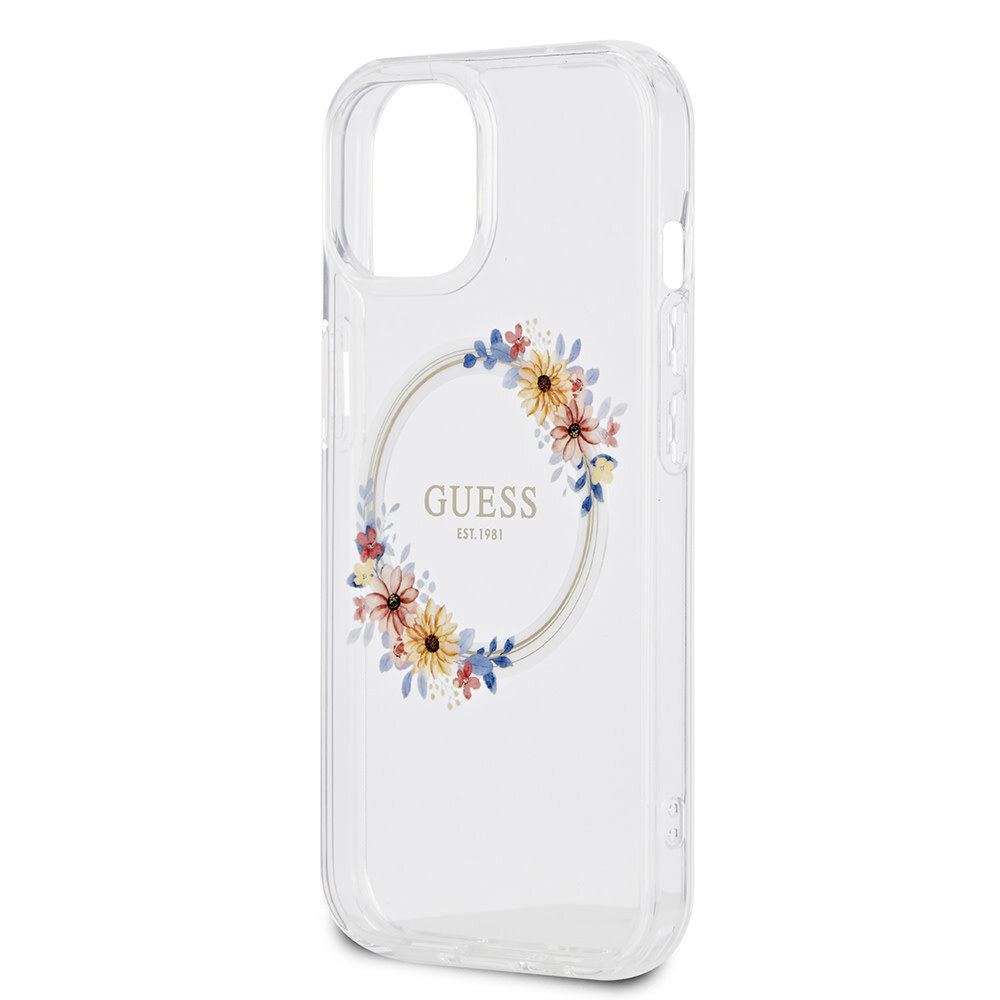 Guess Guess iPhone 13 Back-Cover hul - Magsafe IML flowers - Transparent