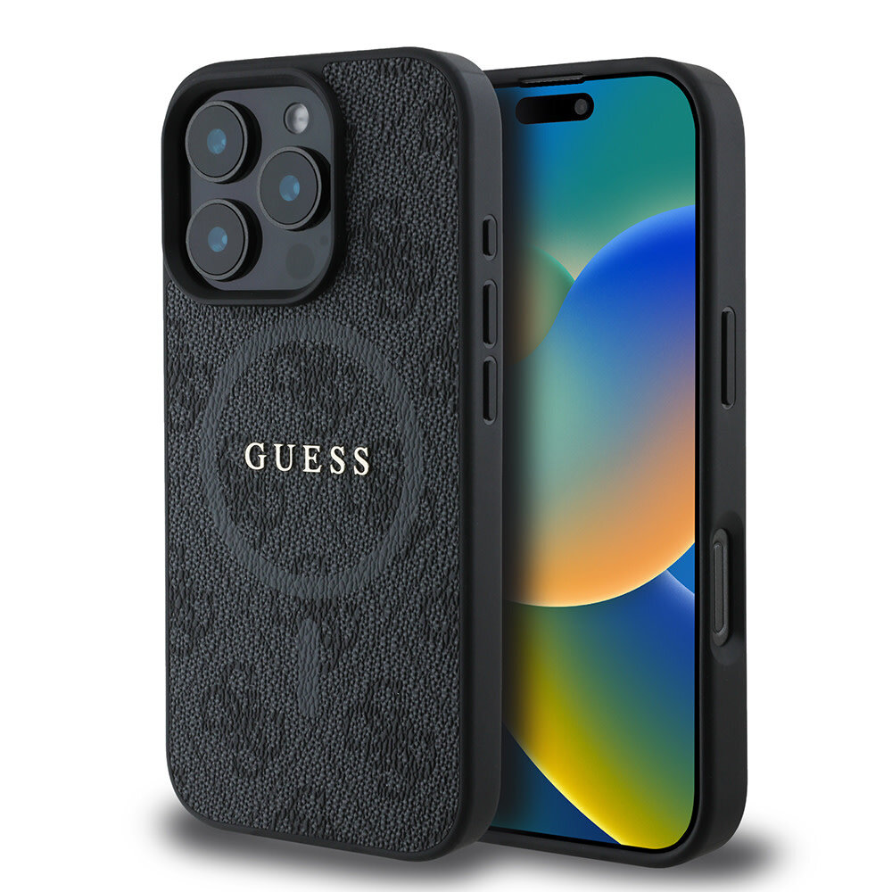 Guess Guess iPhone 16 Pro Backcover hoesje - Magsafe PU Leather - 4G Ring - Zwart