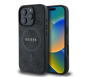 Guess Guess iPhone 16 Pro Back cover coque - Magsafe PU Leather - 4G Ring - Noir Guess Guess iPhone 16 Pro Back cover coque - Magsafe PU Leather - 4G Ring - Noir