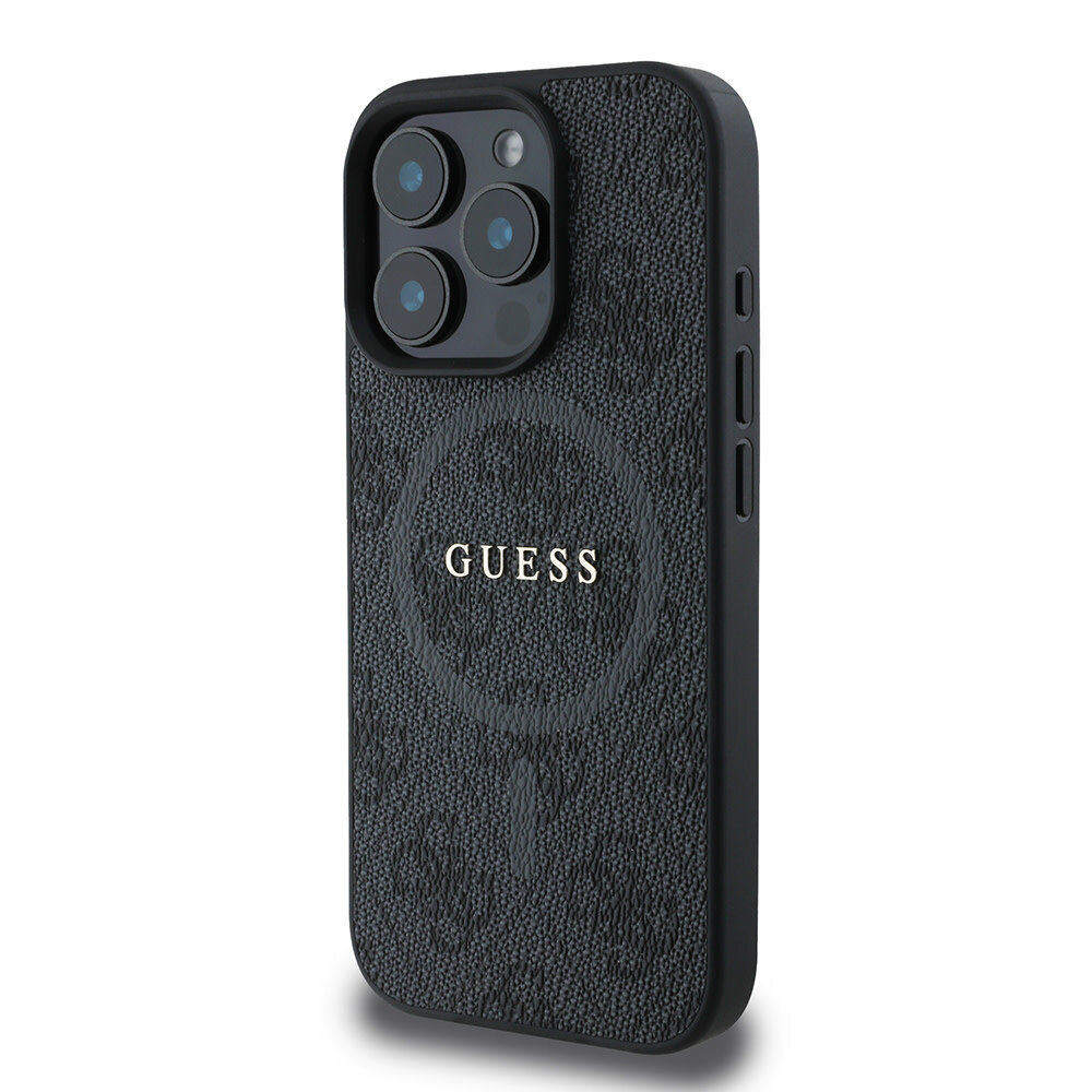 Guess Guess iPhone 16 Pro Back cover case - Magsafe PU Leather - 4G Ring - Black