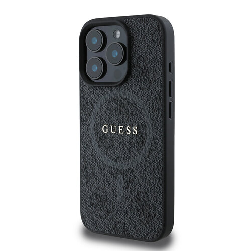 Guess Guess iPhone 16 Pro Backcover hoesje - Magsafe PU Leather - 4G Ring - Zwart