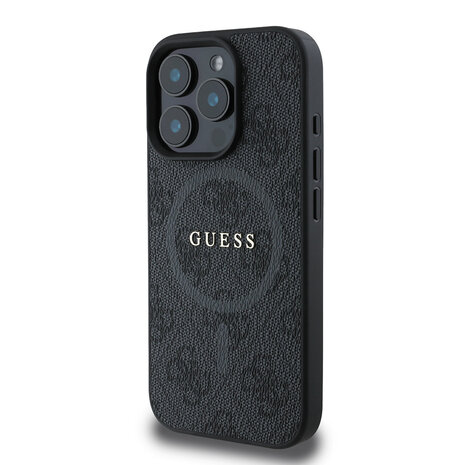 Guess Guess iPhone 16 Pro Back cover coque - Magsafe PU Leather - 4G Ring - Noir Guess Guess iPhone 16 Pro Back cover coque - Magsafe PU Leather - 4G Ring - Noir