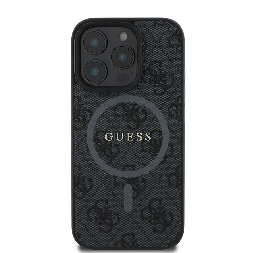 Guess Guess iPhone 16 Pro Back-Cover hul - Magsafe PU Leather - 4G Ring - Schwarz