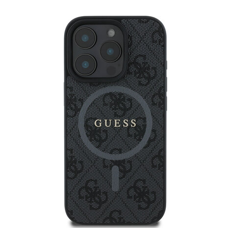 Guess Guess iPhone 16 Pro Backcover hoesje - Magsafe PU Leather - 4G Ring - Zwart