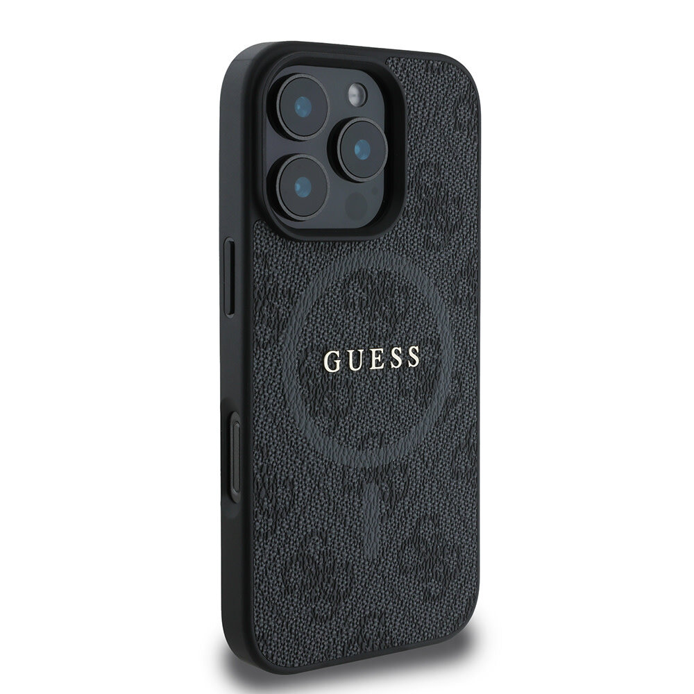 Guess Guess iPhone 16 Pro Back cover case - Magsafe PU Leather - 4G Ring - Black