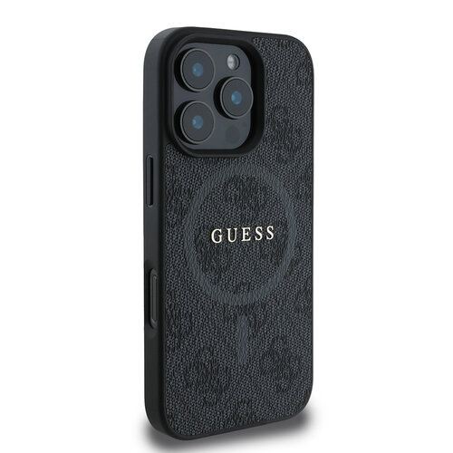 Guess Guess iPhone 16 Pro Back cover case - Magsafe PU Leather - 4G Ring - Black