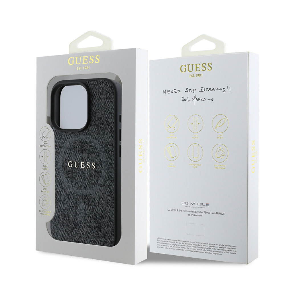 Guess Guess iPhone 16 Pro Back-Cover hul - Magsafe PU Leather - 4G Ring - Schwarz