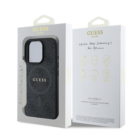 Guess Guess iPhone 16 Pro Back-Cover hul - Magsafe PU Leather - 4G Ring - Schwarz
