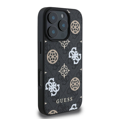 Guess Guess iPhone 16 Pro Backcover hoesje Magsafe PU peony - Zwart
