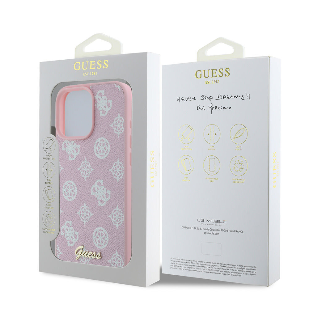 Guess Guess iPhone 16 Pro Back cover case - Magsafe PU peony - Pink Guess Guess iPhone 16 Pro Back cover case - Magsafe PU peony - Pink