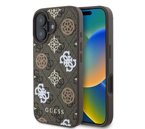 Guess Guess iPhone 16 Back cover case - Magsafe PU peony - Brown Guess Guess iPhone 16 Back cover case - Magsafe PU peony - Brown
