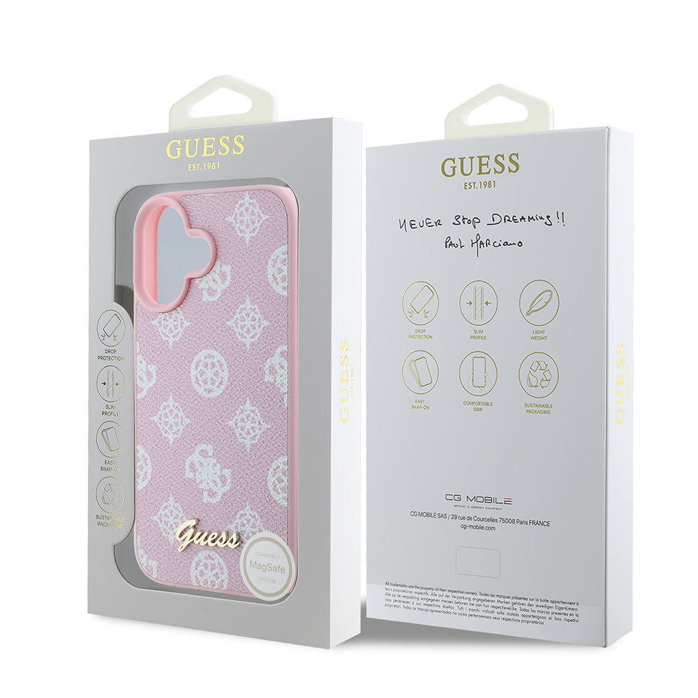 Guess Guess iPhone 16 Back cover coque Magsafe PU peony - Rose Guess Guess iPhone 16 Back cover coque Magsafe PU peony - Rose