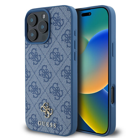 Guess Guess iPhone 16 Pro Max Back cover coque Magsafe PU 4G - Bleu Guess Guess iPhone 16 Pro Max Back cover coque Magsafe PU 4G - Bleu