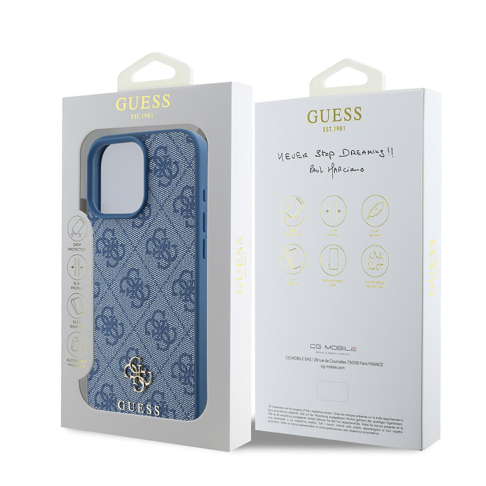 Guess Guess iPhone 16 Pro Max Back cover coque Magsafe PU 4G - Bleu Guess Guess iPhone 16 Pro Max Back cover coque Magsafe PU 4G - Bleu