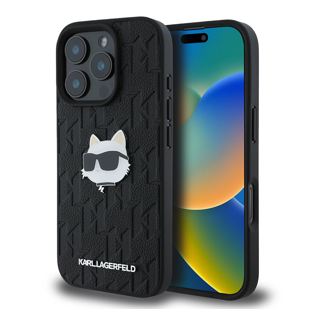 Karl Lagerfeld Karl Lagerfeld iPhone 16 Pro Backcover hoesje Monogram choupette head - Zwart Karl Lagerfeld Karl Lagerfeld iPhone 16 Pro Backcover hoesje Monogram choupette head - Zwart