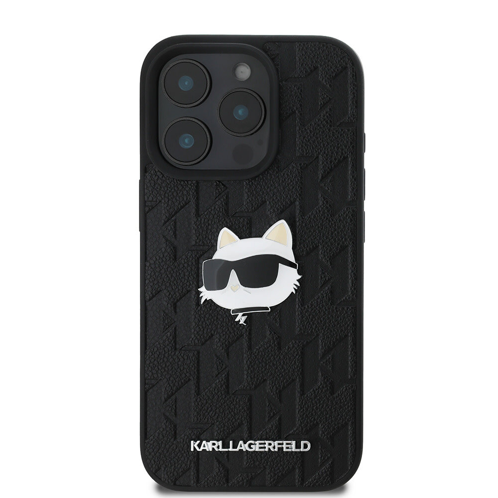 Karl Lagerfeld Karl Lagerfeld iPhone 16 Pro Backcover hoesje Monogram choupette head - Zwart Karl Lagerfeld Karl Lagerfeld iPhone 16 Pro Backcover hoesje Monogram choupette head - Zwart