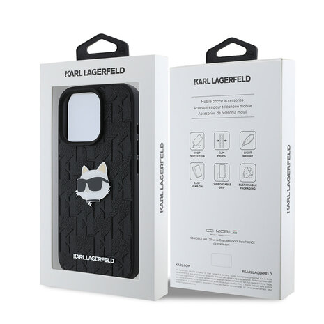 Karl Lagerfeld Karl Lagerfeld iPhone 16 Pro Back cover case - Monogram choupette head - Black Karl Lagerfeld Karl Lagerfeld iPhone 16 Pro Back cover case - Monogram choupette head - Black