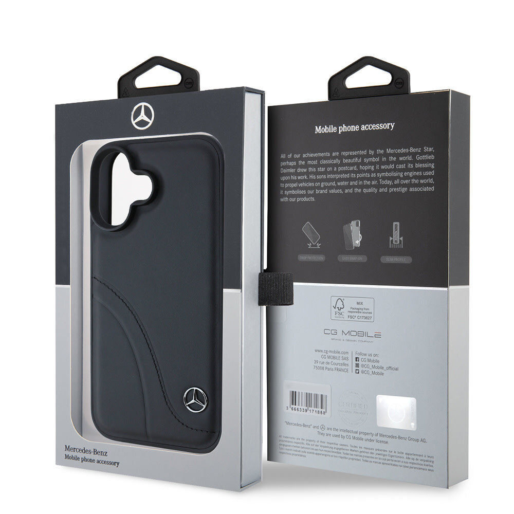 Mercedes-Benz Mercedes-Benz iPhone 16 Back cover coque Curved stiches - Noir Mercedes-Benz Mercedes-Benz iPhone 16 Back cover coque Curved stiches - Noir