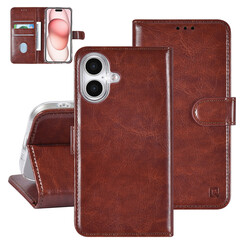 TUNIQ iPhone 16 Book-Case hul - Kartenhalter für 3 Karten - Magnetverschluss - Braun