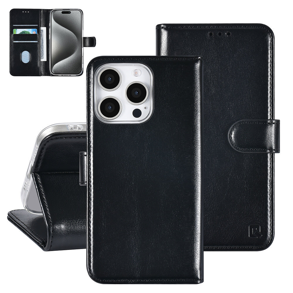 TUNIQ TUNIQ iPhone 16 Pro Book type housse Porte-cartes pour 3 cartes - Fermeture magnétique - Noir TUNIQ TUNIQ iPhone 16 Pro Book type housse Porte-cartes pour 3 cartes - Fermeture magnétique - Noir