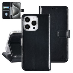 TUNIQ iPhone 16 Pro Book Case hoesje Pasjeshouder voor 3 pasjes - Hanger - Zwart