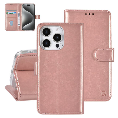 TUNIQ TUNIQ iPhone 16 Pro Book Case hoesje Pasjeshouder voor 3 pasjes - Hanger - Rose Gold