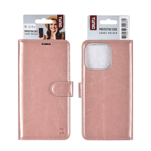 TUNIQ TUNIQ iPhone 16 Pro Book Case hoesje Pasjeshouder voor 3 pasjes - Hanger - Rose Gold