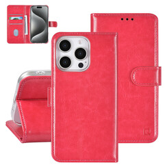 TUNIQ iPhone 16 Pro Book type case - Card holder for 3 cards - Magnetic closure - Hot Pink
