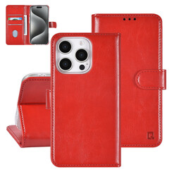 TUNIQ iPhone 16 Pro Book type case - Card holder for 3 cards - Magnetic closure - Red