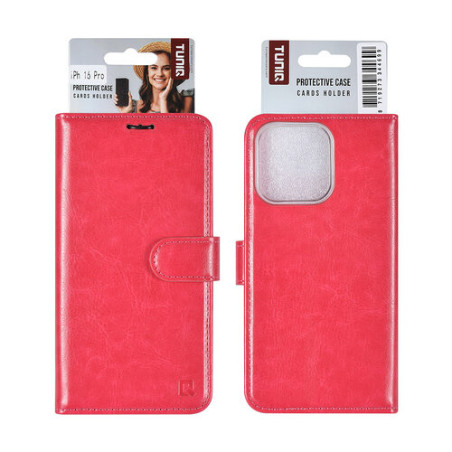TUNIQ TUNIQ iPhone 16 Pro Book Case hoesje Pasjeshouder voor 3 pasjes - Hanger - Felroze